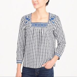 J. Crew | Embroidered Gingham Peasant Top Size XXL